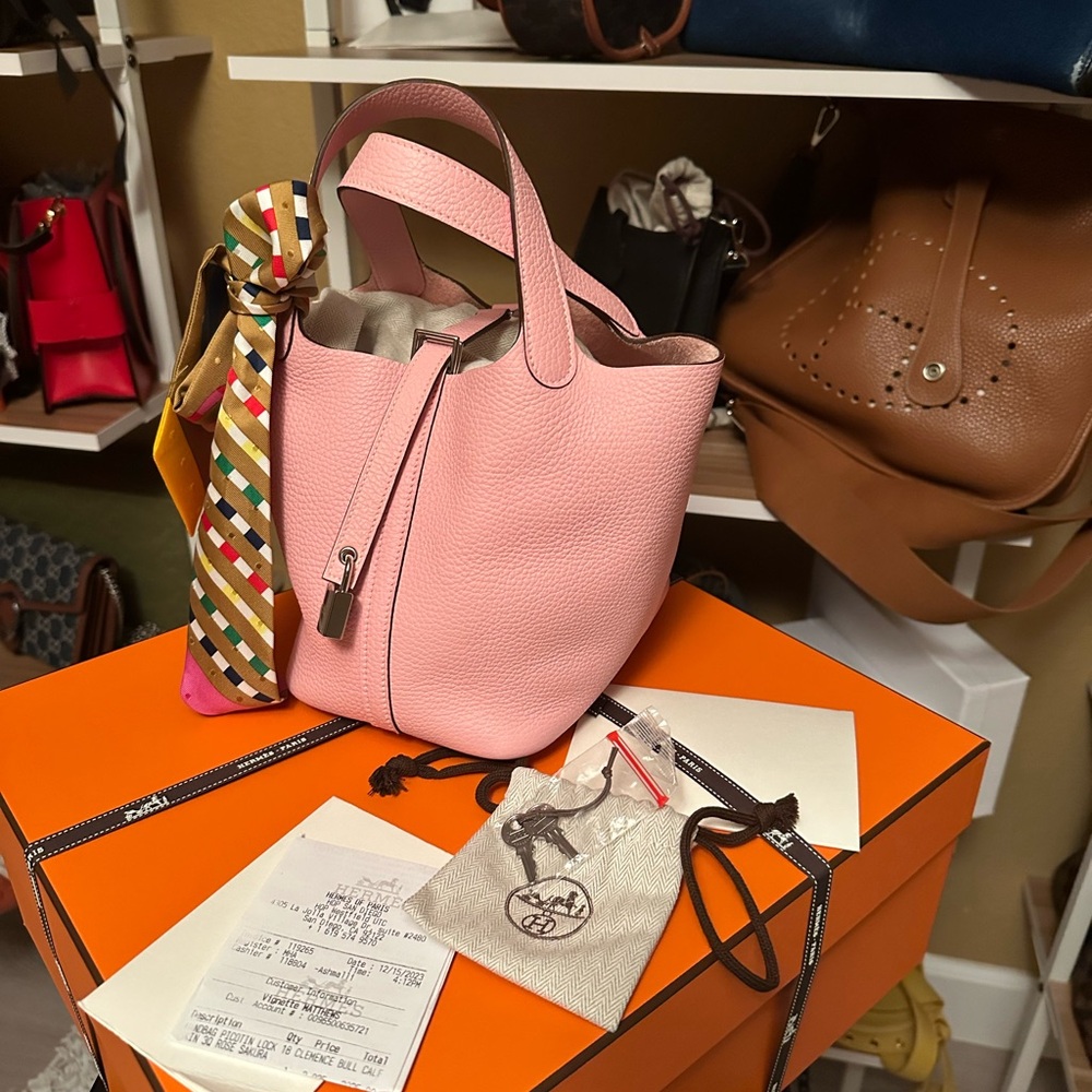 Pink Leather Tote Bag